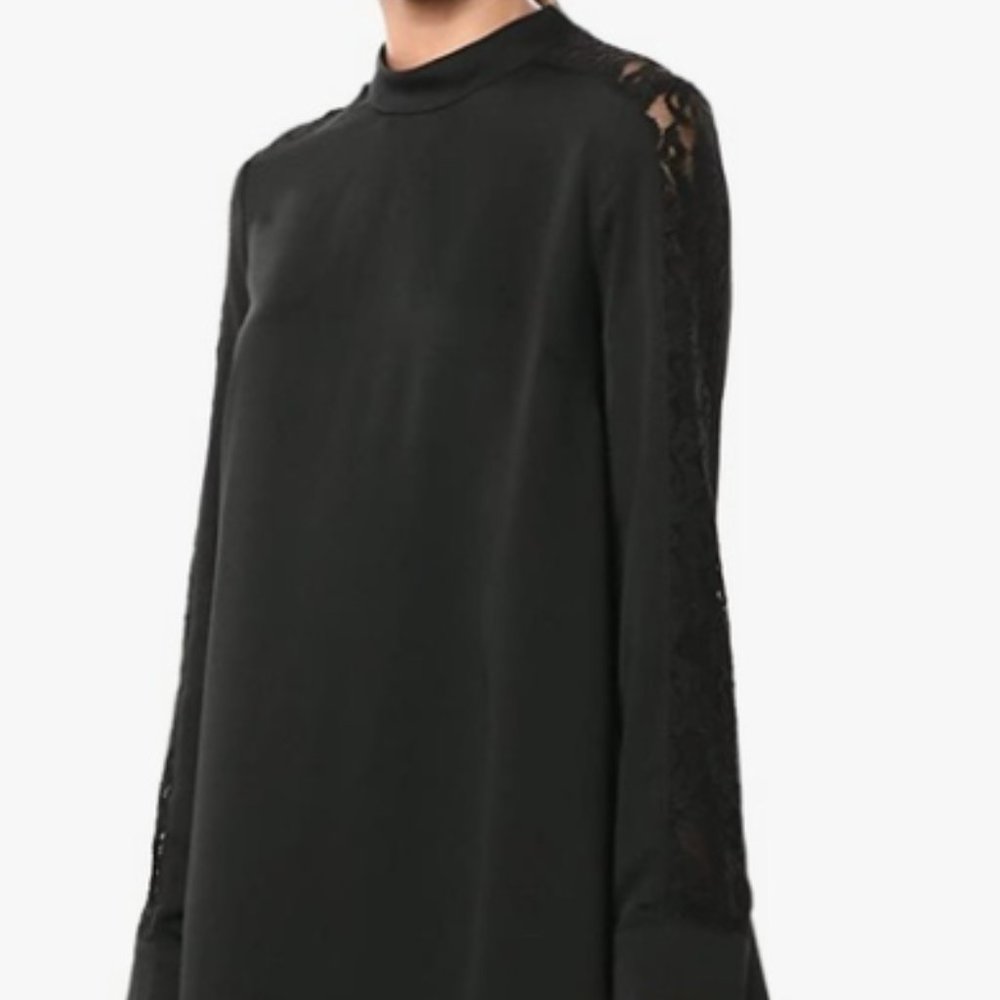 BCBGMaxAzria Black Long Sleeve Dress with Lace Detail